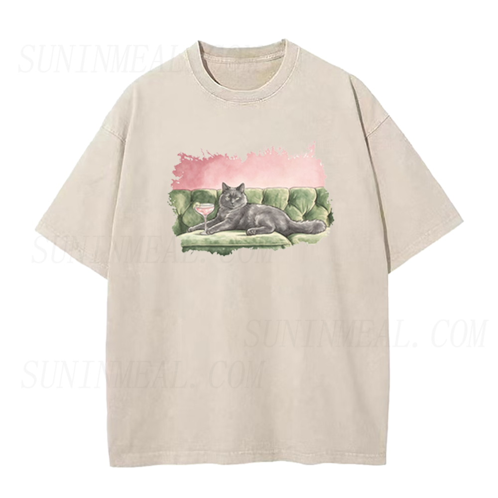 Retro Black Cat Martini Unisex Tee