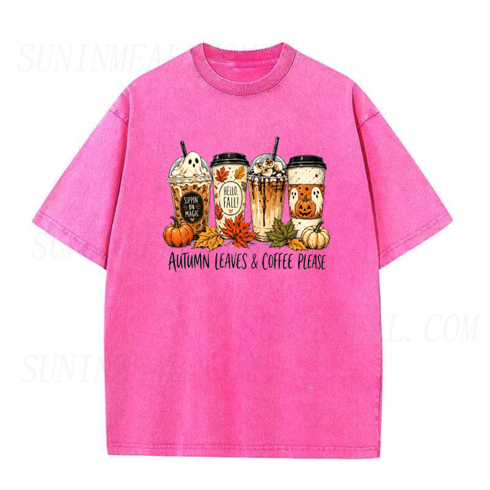 Autumn Leaves & Coffee Please Fall Halloween Unisex Tee