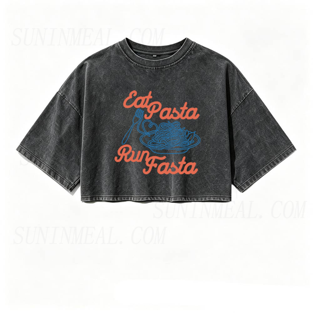 Eat Pasta Run Fasta Oversized Crop Tee