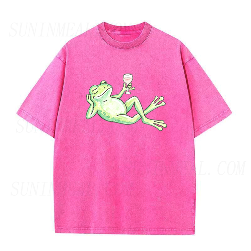 Wine Drinking Frog Unisex Tee