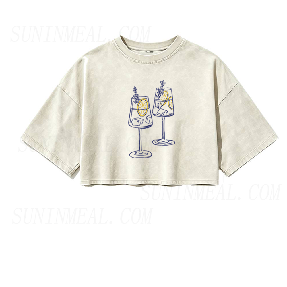 2 Cocktails Oversized Crop Tee