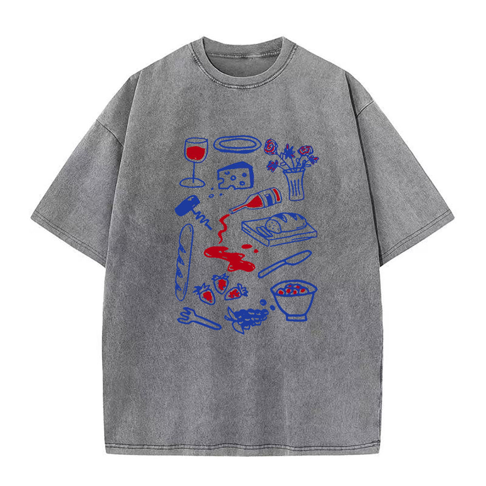 Wine Cheese Baguette and Fruits Unisex Tee