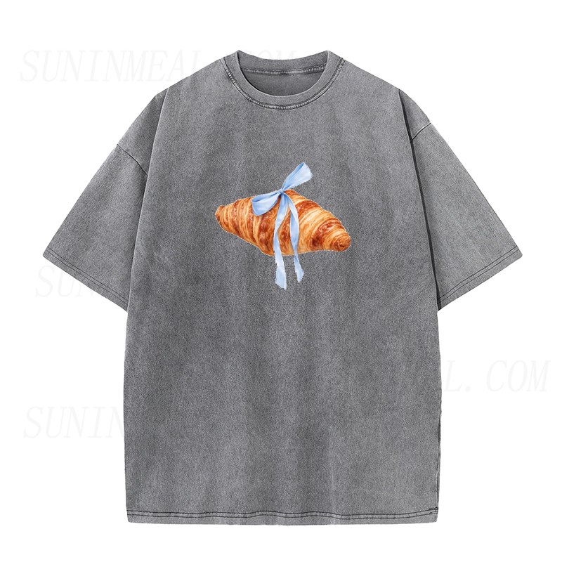 Croissant with Blue Bow Unisex Tee