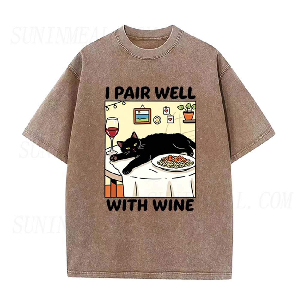 I Pair Well With Wine Black Cat Unisex Tee