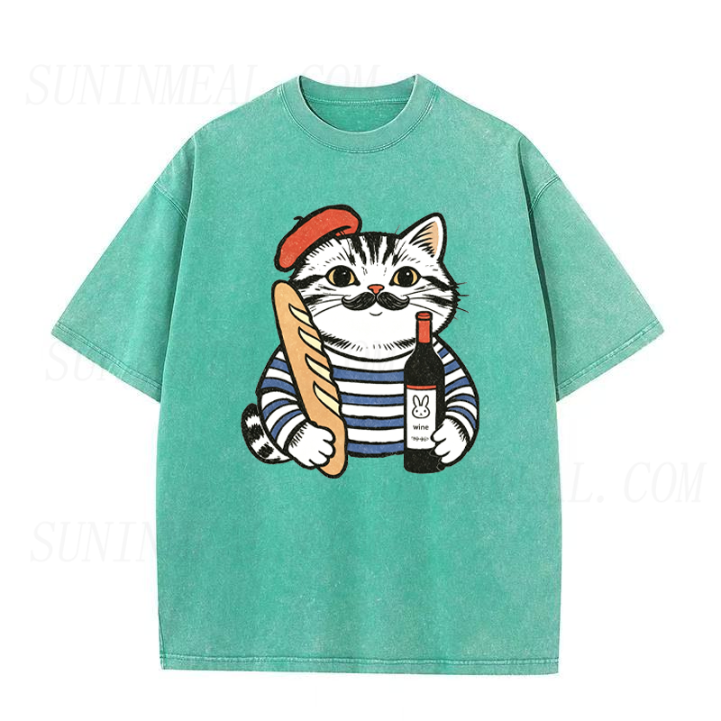 Cat with Baguette & Wine Unisex Tee