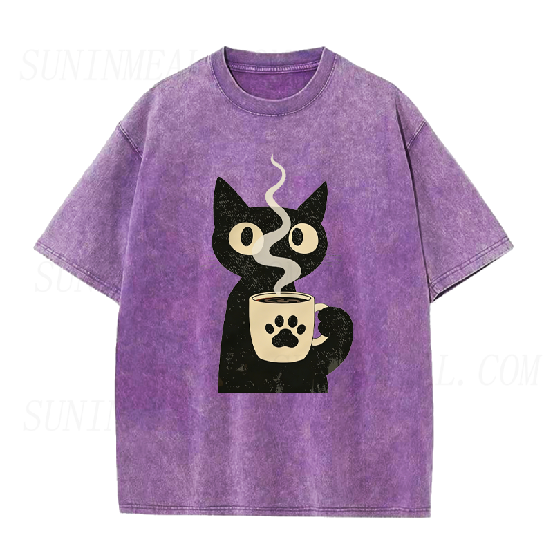 Black Cat Drinking Coffee Tee