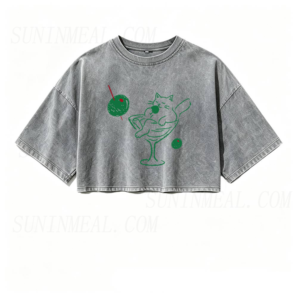 Cats and Martinis Oversized Crop Tee