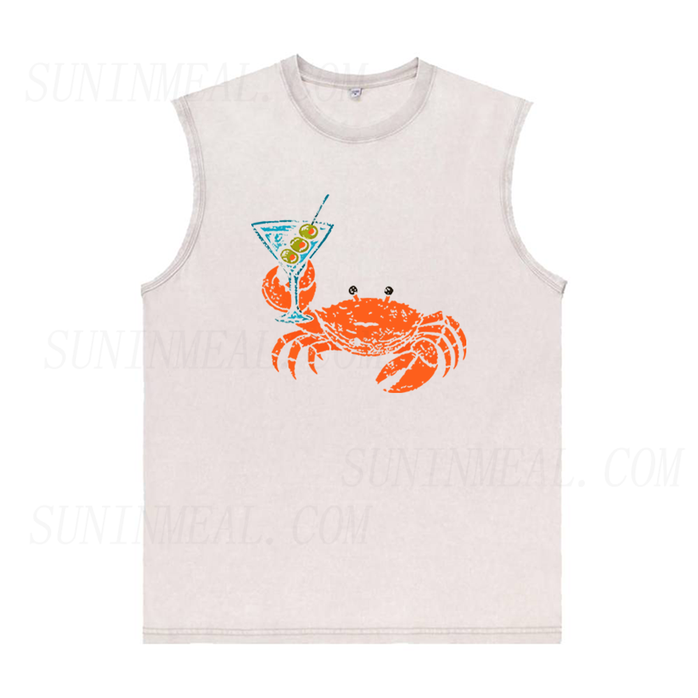 Funny Crab Holding Cocktail Unisex Tank Top