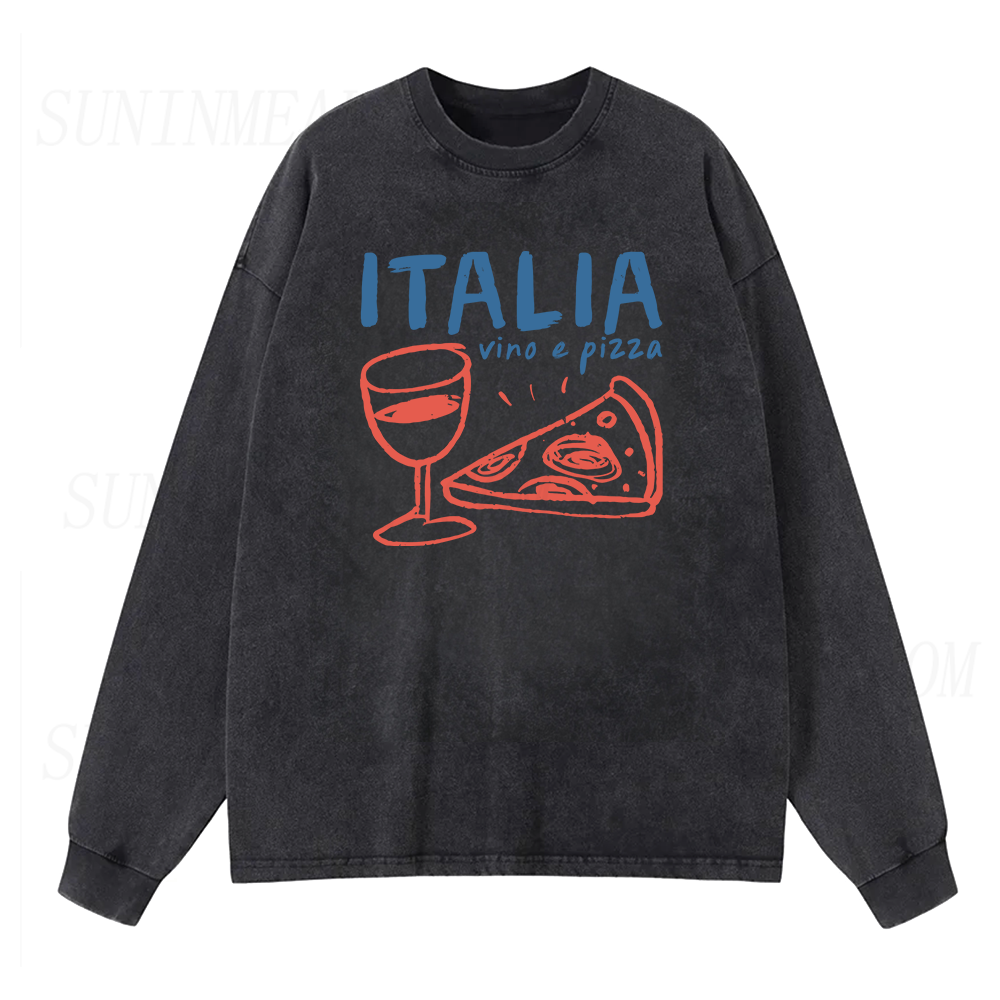 Italy Vino E Pizza Long Sleeve Unisex Tee