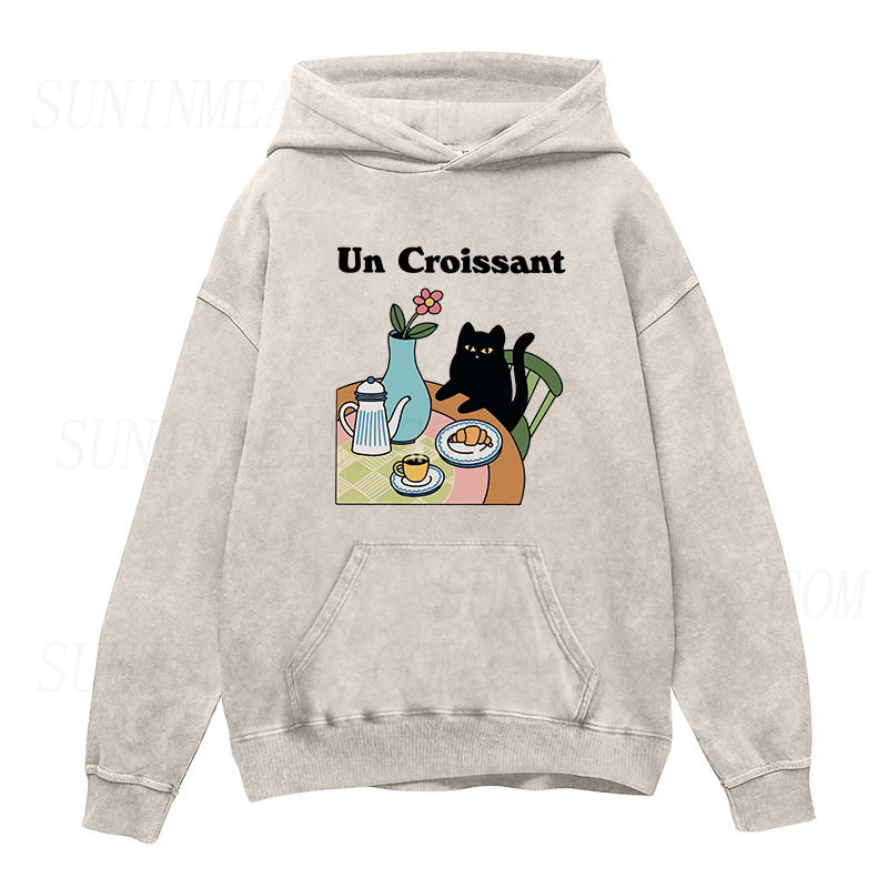 Cafe Croissant Cat Unisex Hoodie