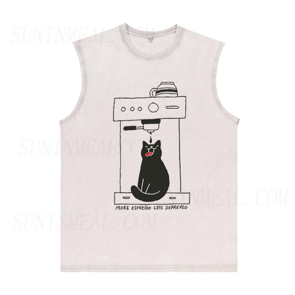 Cat Coffee More Espresso Less Depresso Unisex Tank Top