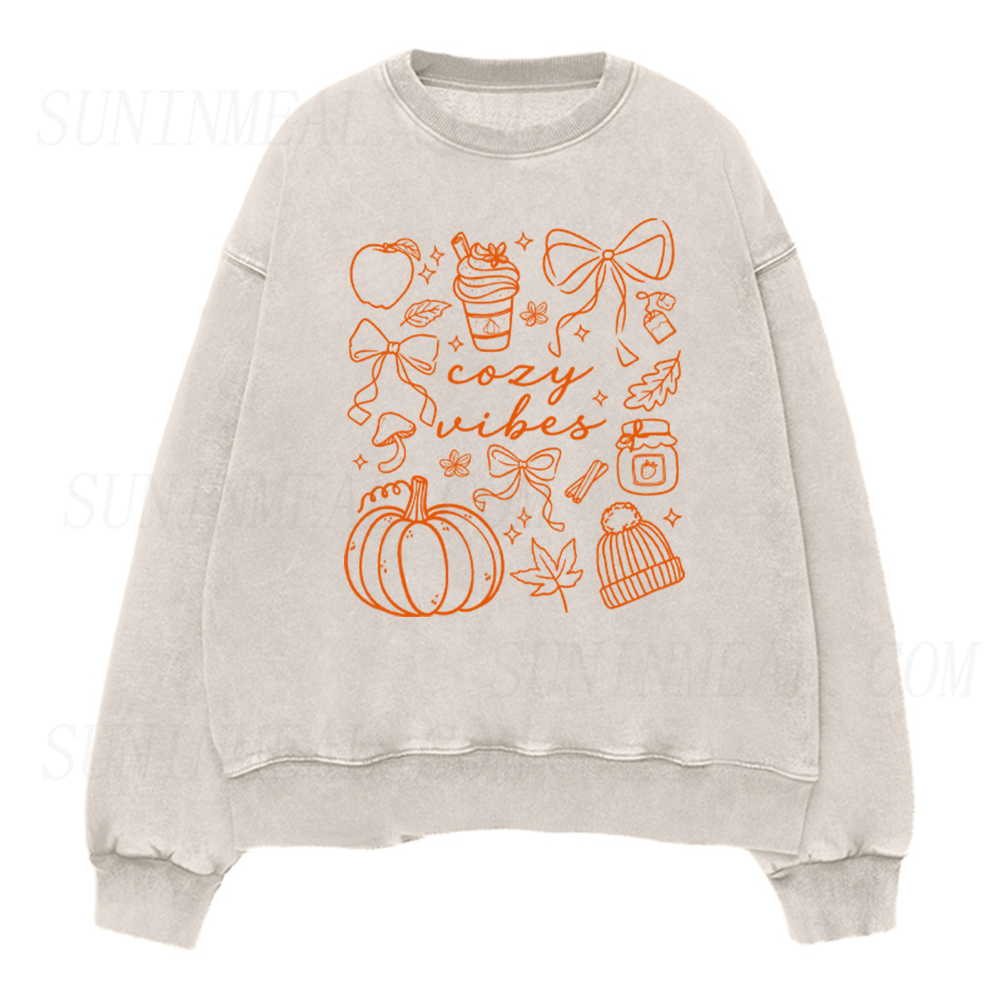 Cozy Vibes Cute Fall Doodle Pumpkin Spice Unisex Crewneck Sweatshirt