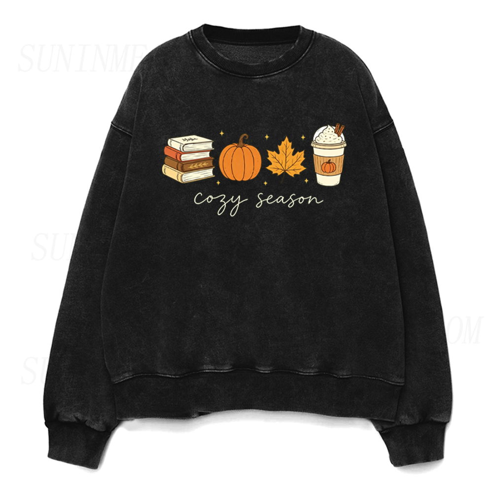 Cozy Season Fall Books Pumpkin Spice Latte Unisex Crewneck Sweatshirt