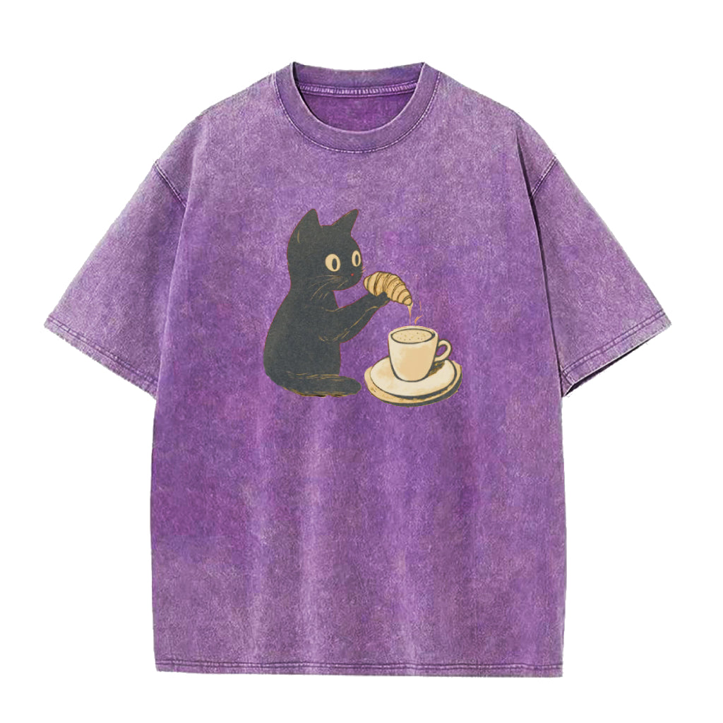 Cat Dipping Croissant in Coffee Unisex Tee