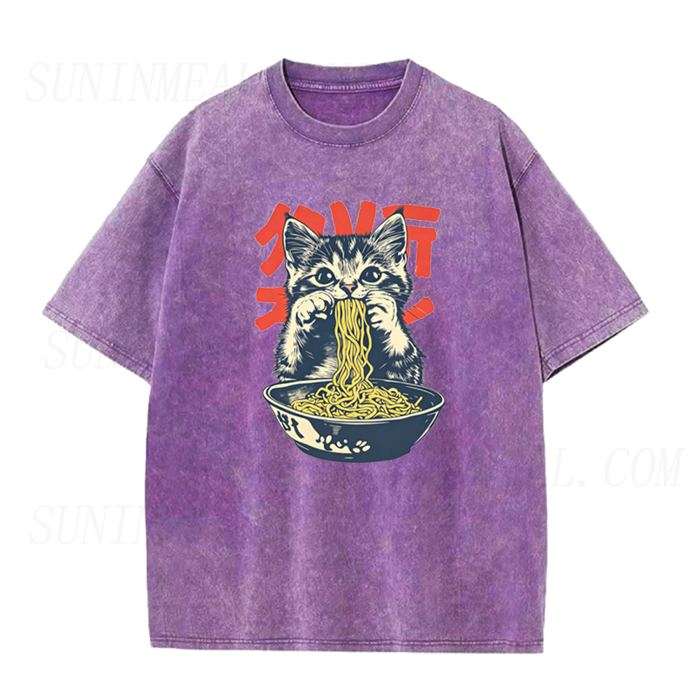 Vintage Cat Eating Ramen Unisex Tee