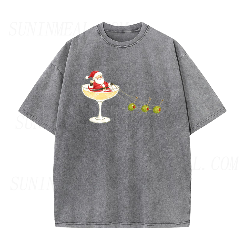 Christmas Party Santa Cocktail Olive Unisex Tee