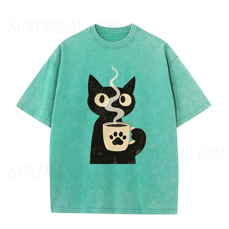Black Cat Drinking Coffee Tee