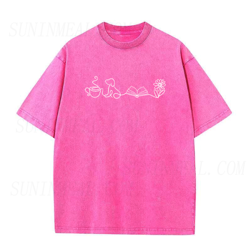 Doodle Books Coffee Dogs Flower Unisex Tee