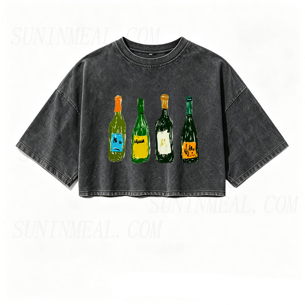 Wine Bottles Oversized Crop Tee