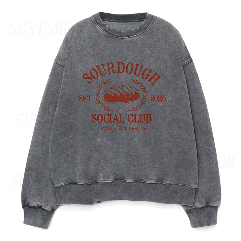 Sourdough Social Club Wake And Bake Retro Graphic Unisex Crewneck Sweatshirt