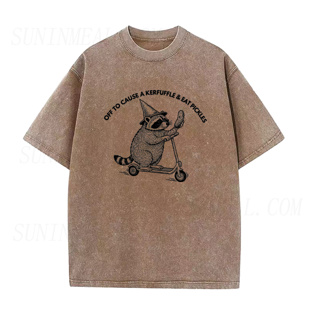 Off To Cause A Kerfuffle & Eat Pickles Raccoon Unisex Tee