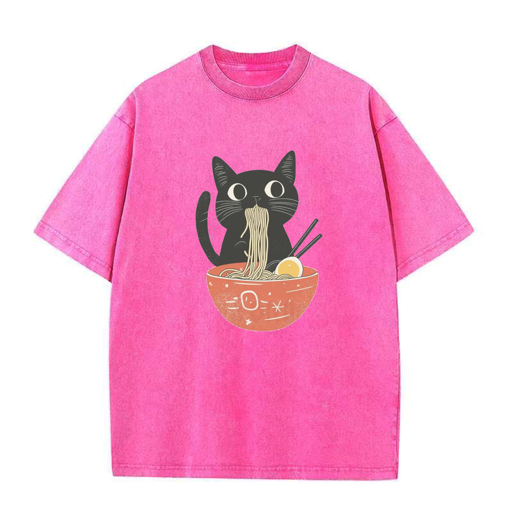 Cat Eating Ramen Noodles Unisex Tee