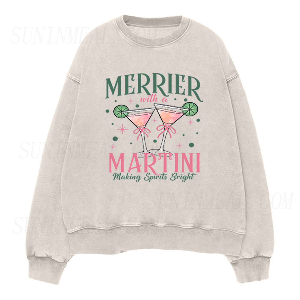 Christmas Martini Merrier With A Martini Unisex Crewneck Sweatshirt