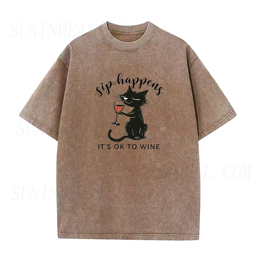 It's Ok To Wine Funny Cat Drinking Wine Unisex Tee