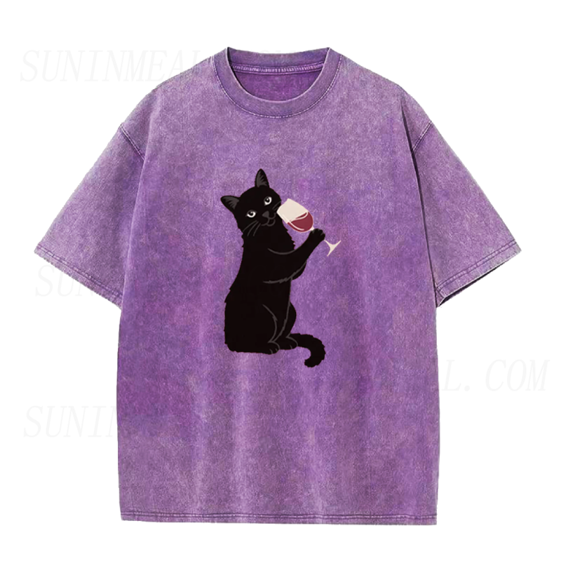 Cat Drinking Wine Unisex Tee