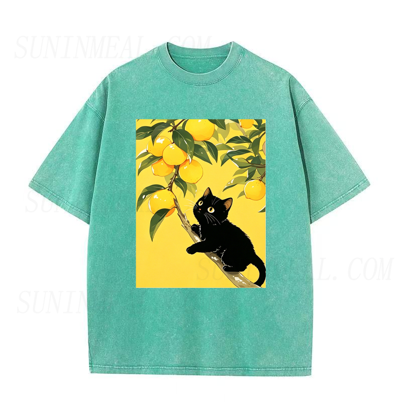 Black Cat on A Lemon Tree Branch Unisex Tee