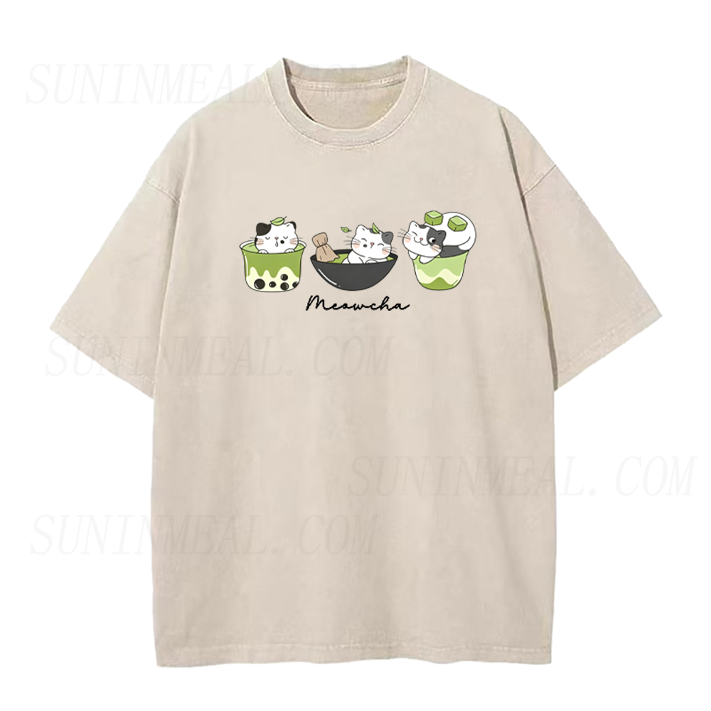 Cute Cat & Matcha Drink Unisex Tee