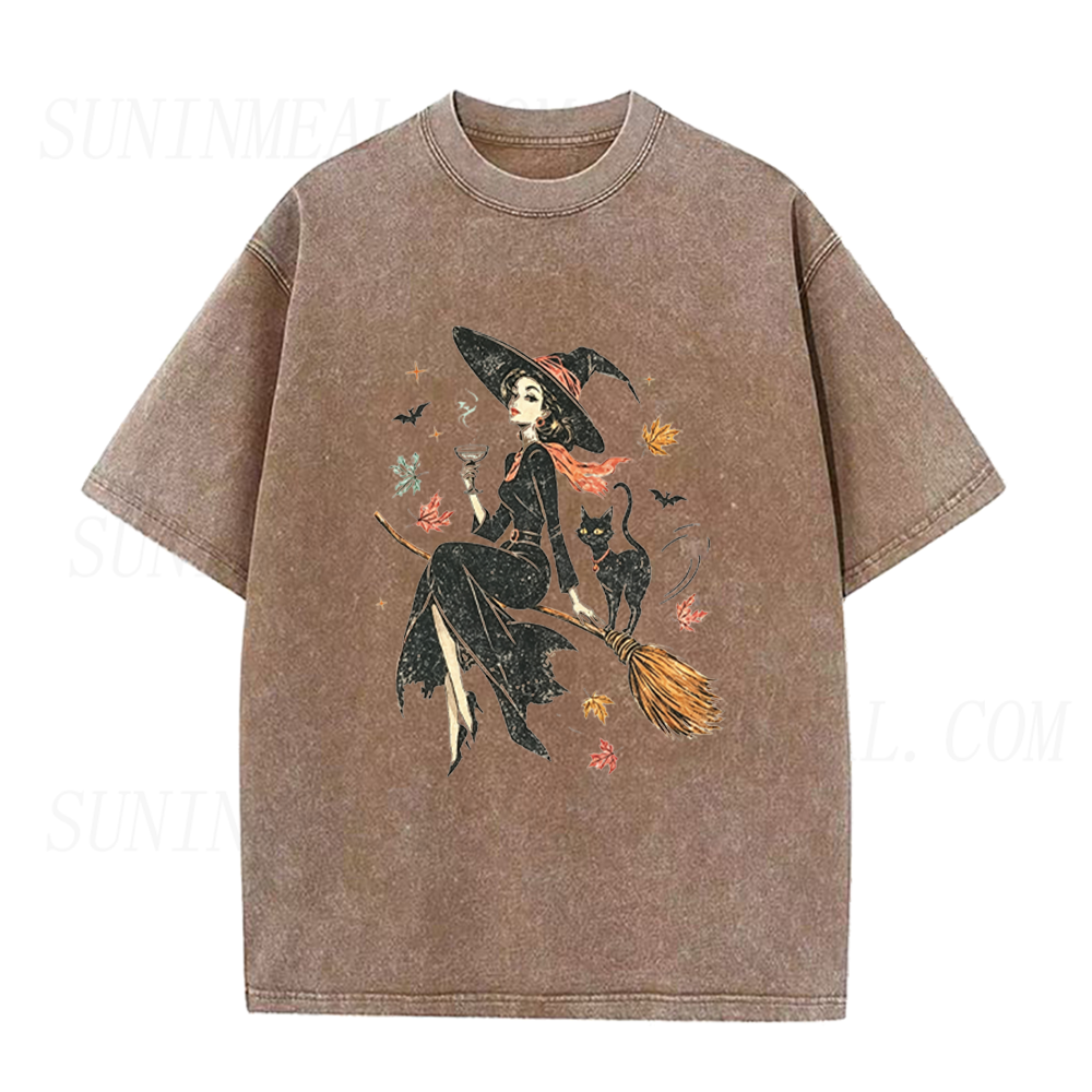 Vintage Witch & Cat Ringer Unisex Tee