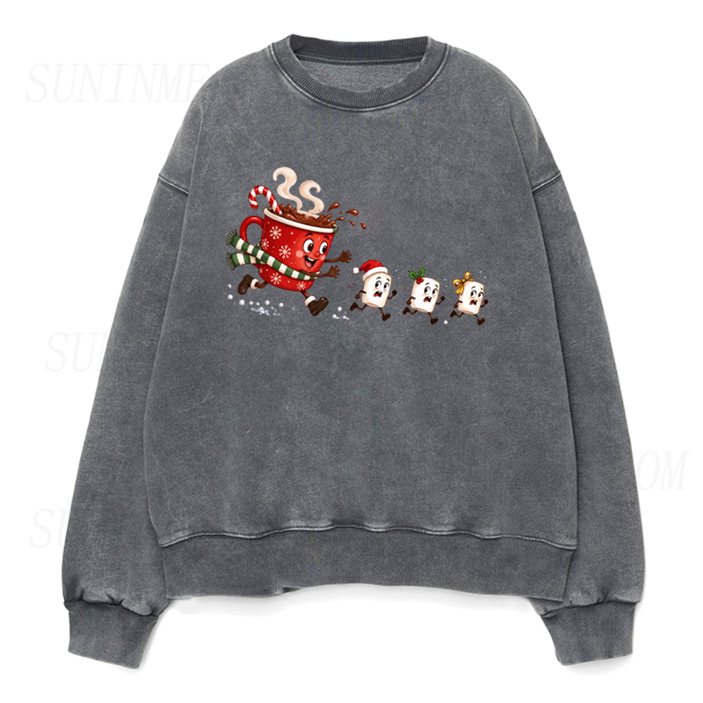 Funny Christmas Hot Cocoa Chasing Marshmallows Unisex Crewneck Sweatshirt