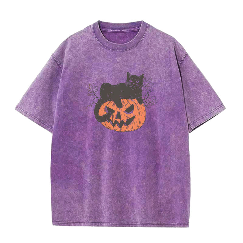 Black Cat on Pumpkin Unisex Tee