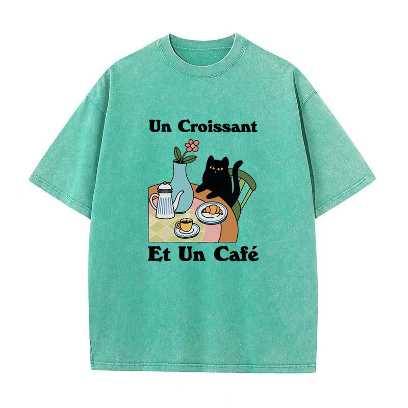 Cafe Croissant Cat Unisex Tee