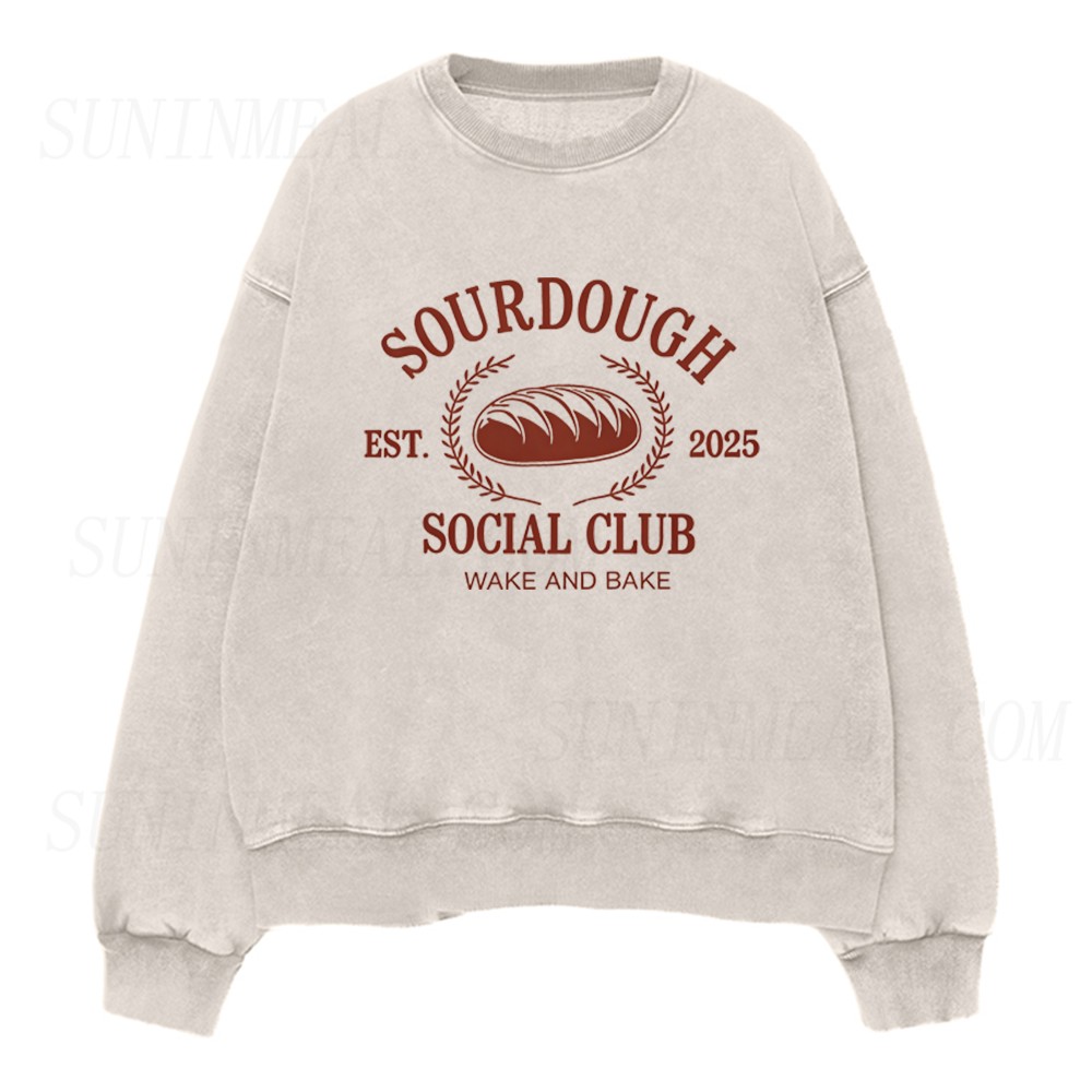 Sourdough Social Club Wake And Bake Retro Graphic Unisex Crewneck Sweatshirt