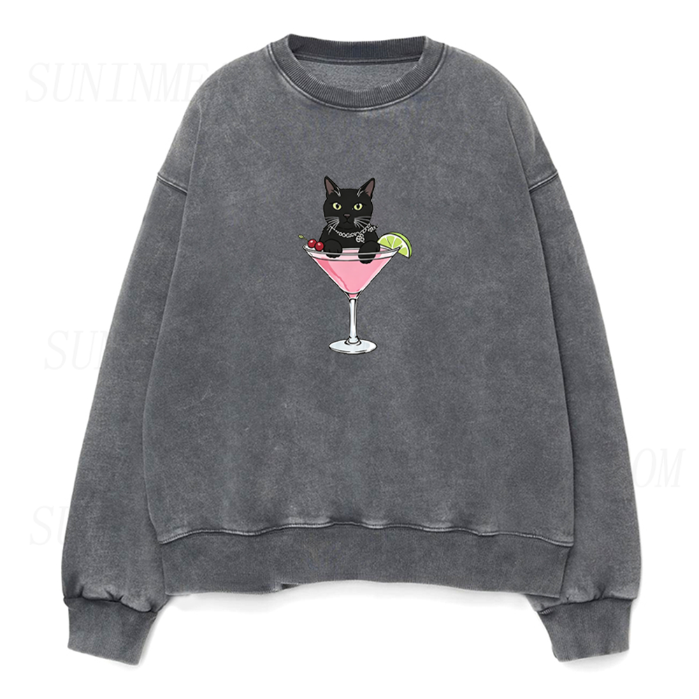 Black Cat Pink Martini Unisex Crewneck Sweatshirt
