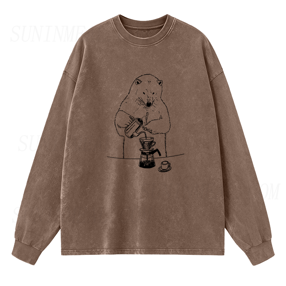 Polar Bear Is Brewing Coffee Long Sleeve Unisex Tee