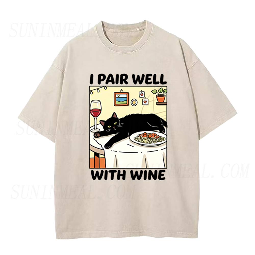 I Pair Well With Wine Black Cat Unisex Tee