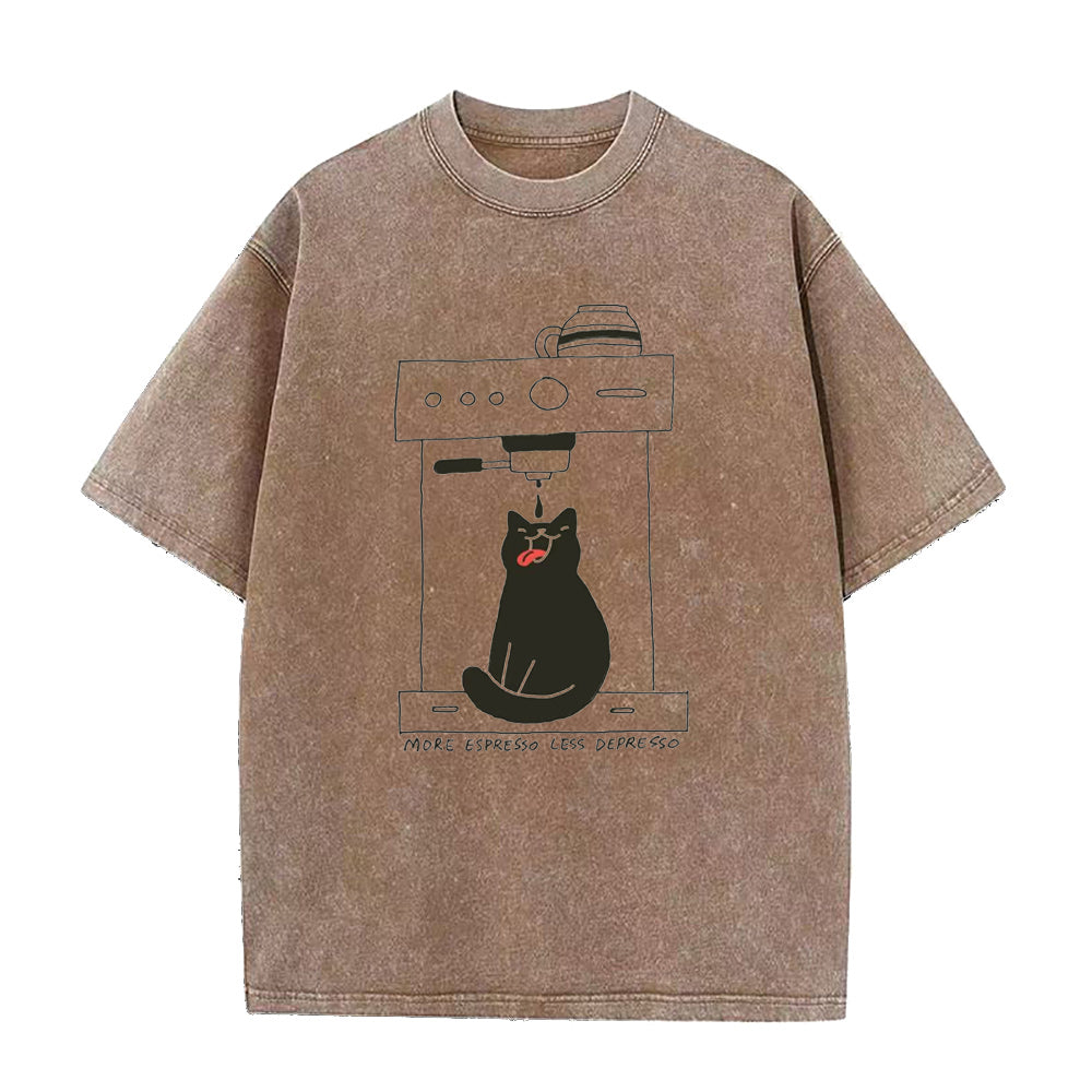 cat coffee More Espresso Less Depresso Unisex Tee