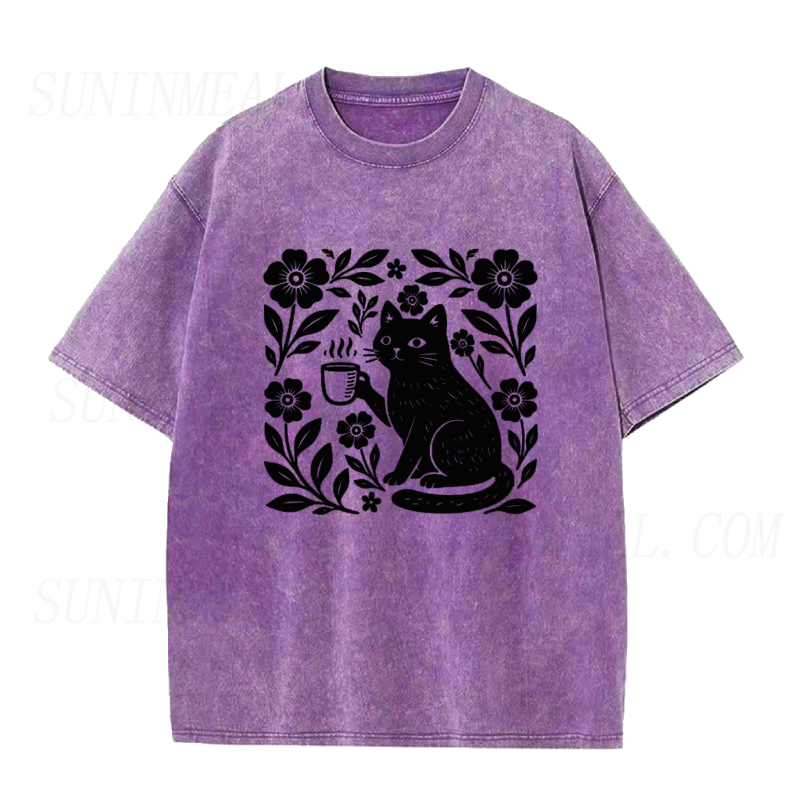 Black Cat Coffee Floral Unisex Tee
