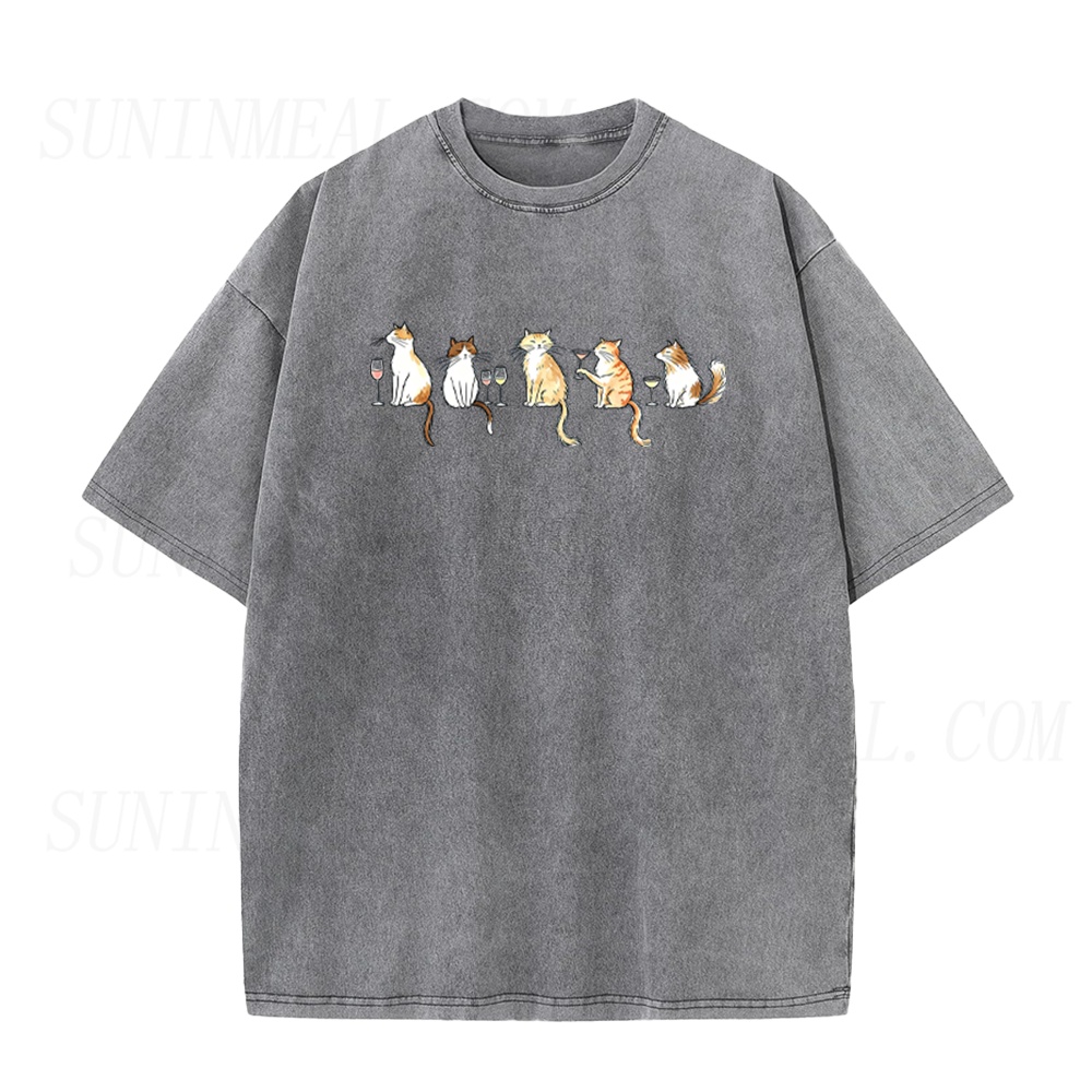 Cute Cats with Wine Glasses Unisex Tee