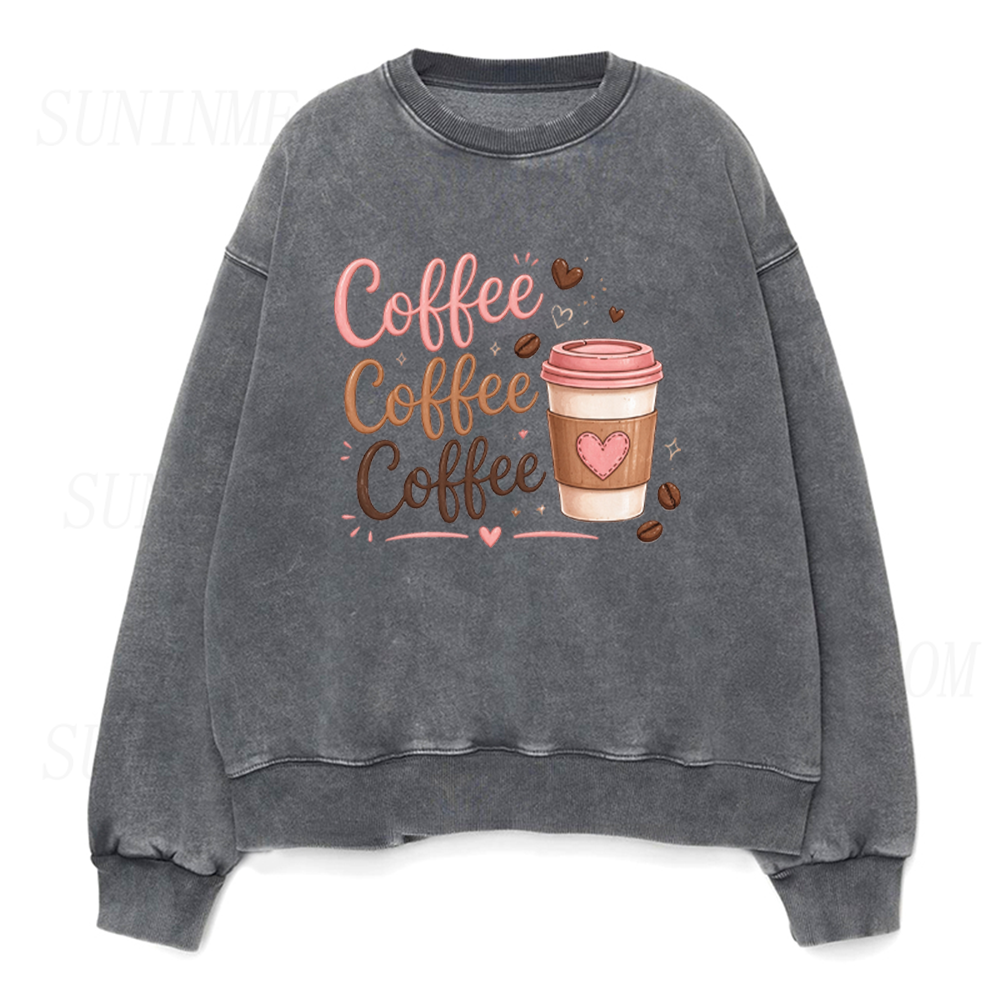 Coffee Coffee Coffee Cute Heart Coffee Cup Unisex Crewneck Sweatshirt