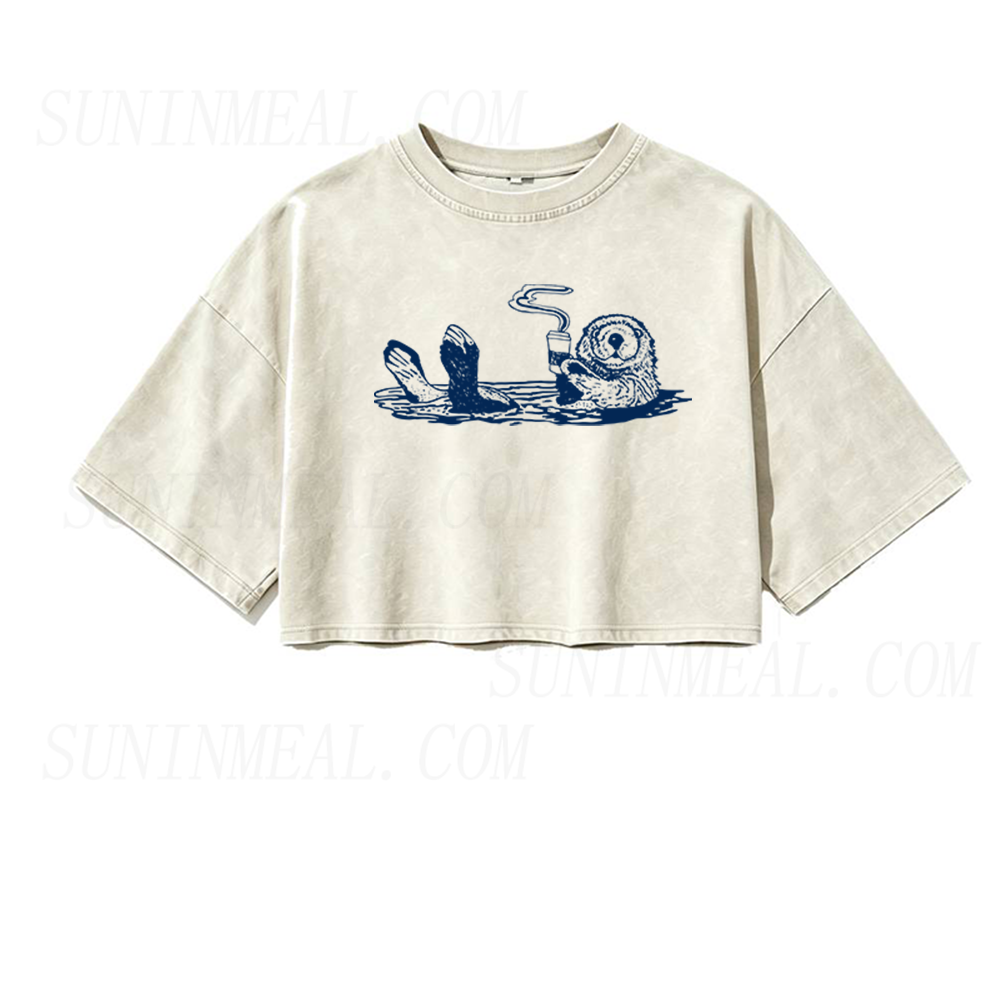 Coffee Swimming Oversized Crop Tee