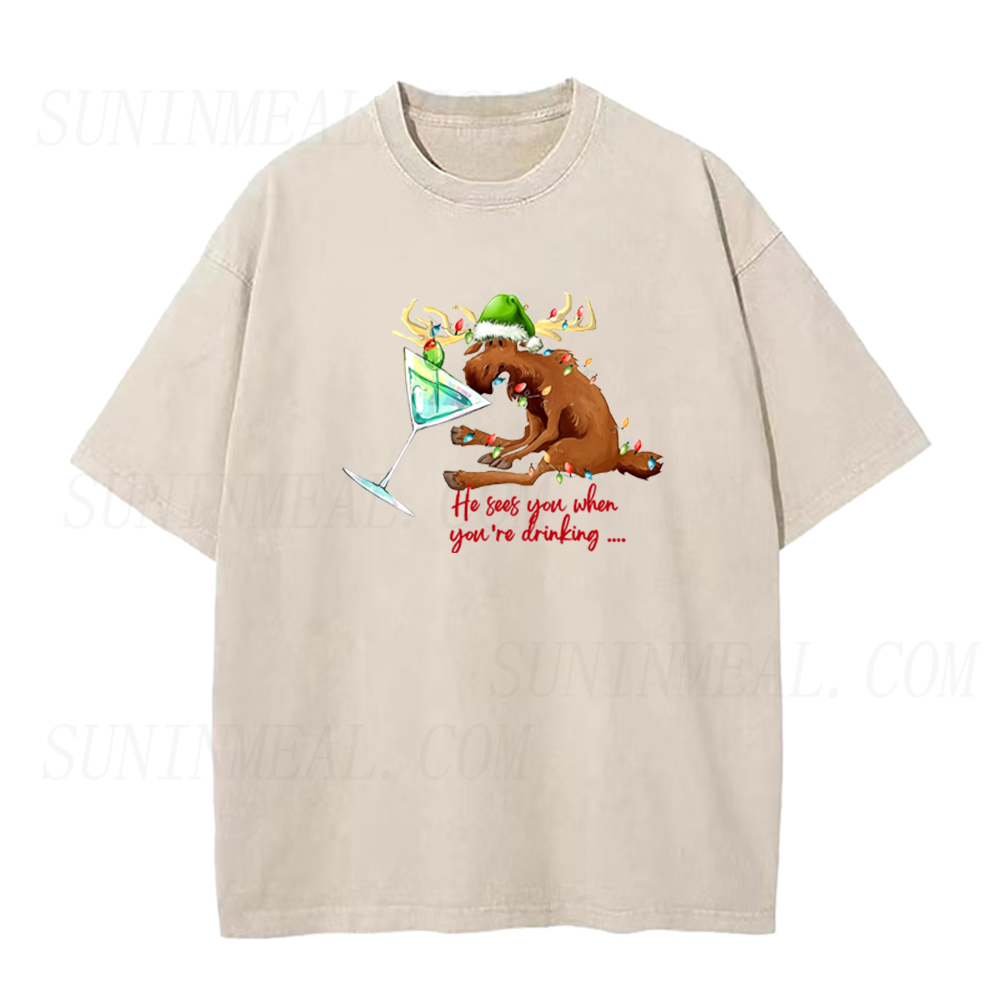 Funny Christmas Reindeer Drinking Unisex Tee