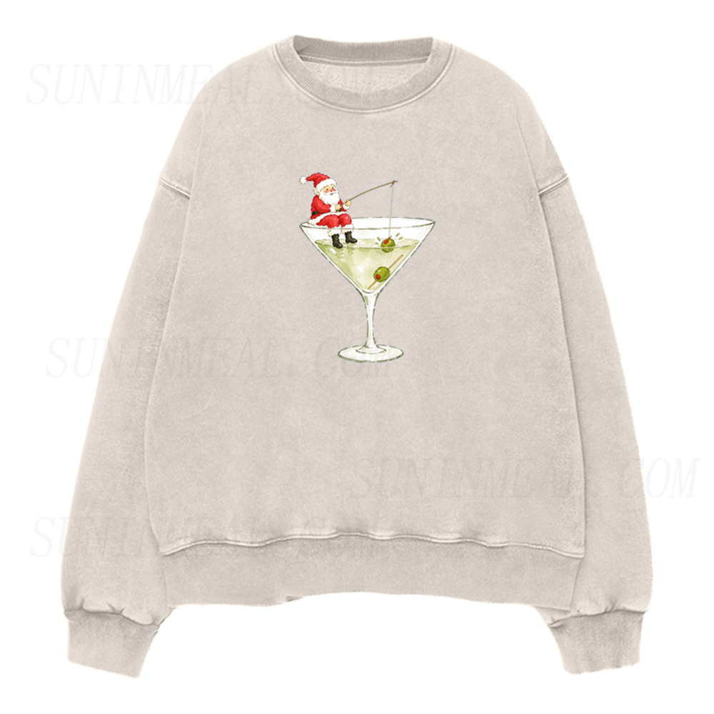 Funny Santa Martini Cocktail Graphic Unisex Crewneck Sweatshirt