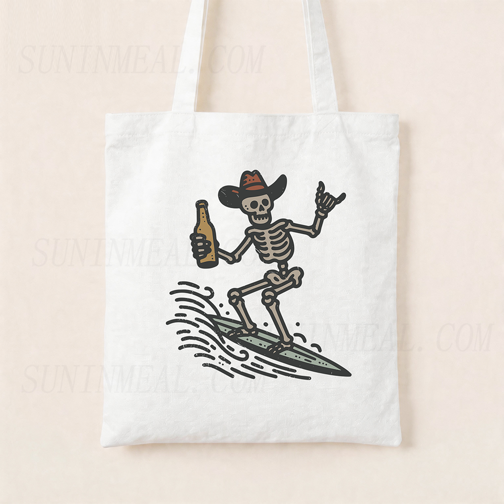 Vintage Surfer Skeleton Canvas Tote Bag