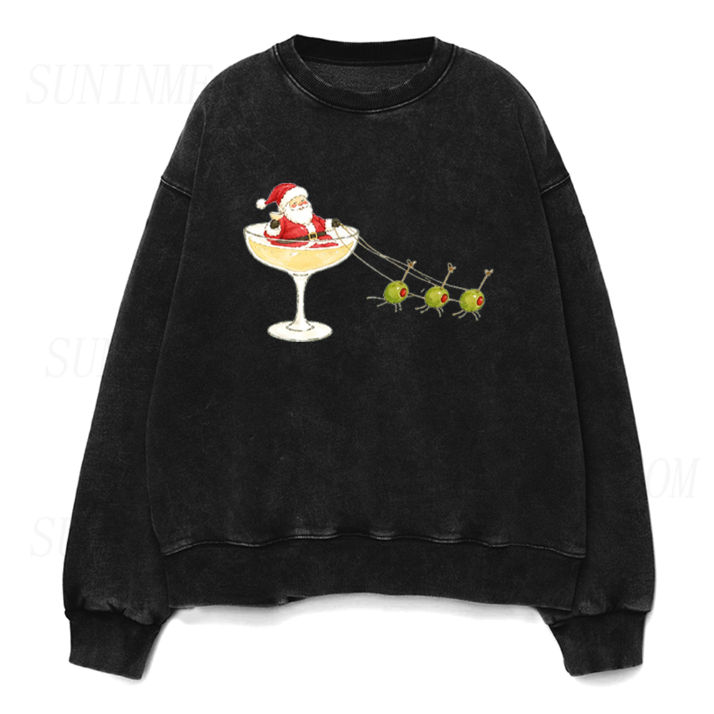 Christmas Party Santa Cocktail Olive Unisex Crewneck Sweatshirt