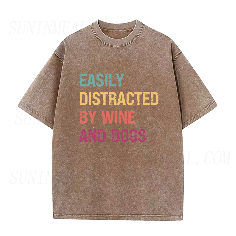 Easily Distracted by Wine Dogs Unisex Tee