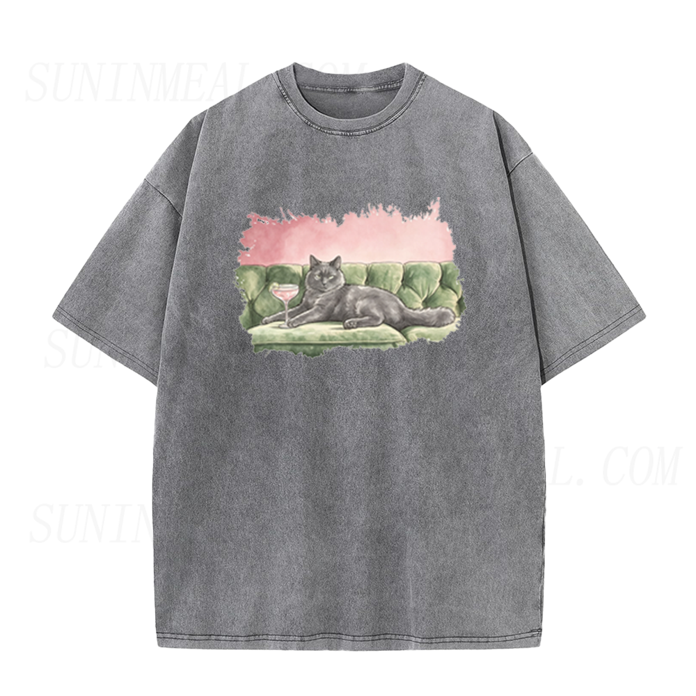 Retro Black Cat Martini Unisex Tee